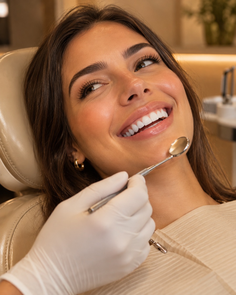 A smiling patient in the dental chair after treatment